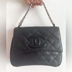 CHANEL Vintage ID Bracelet Bag Black Lambskin & Patent with Silver Hardware